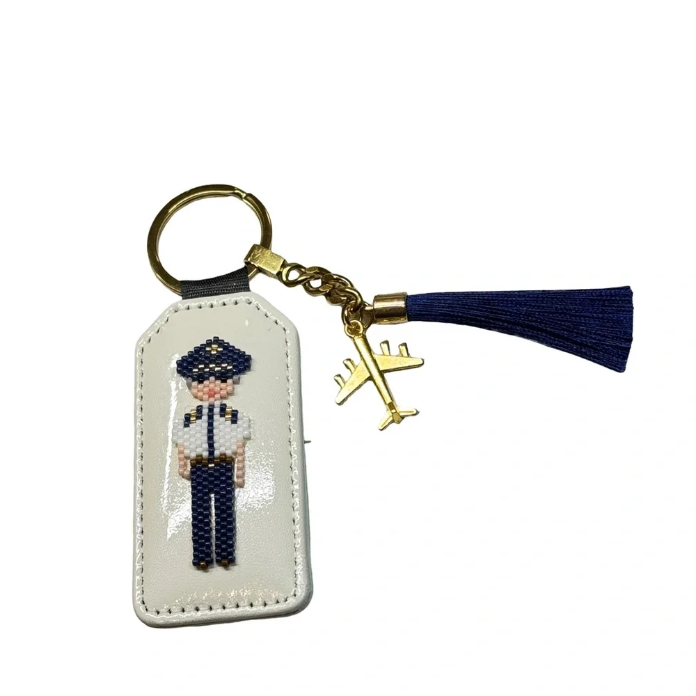Hand Crafted Cream and Navy Pilot Key Holder